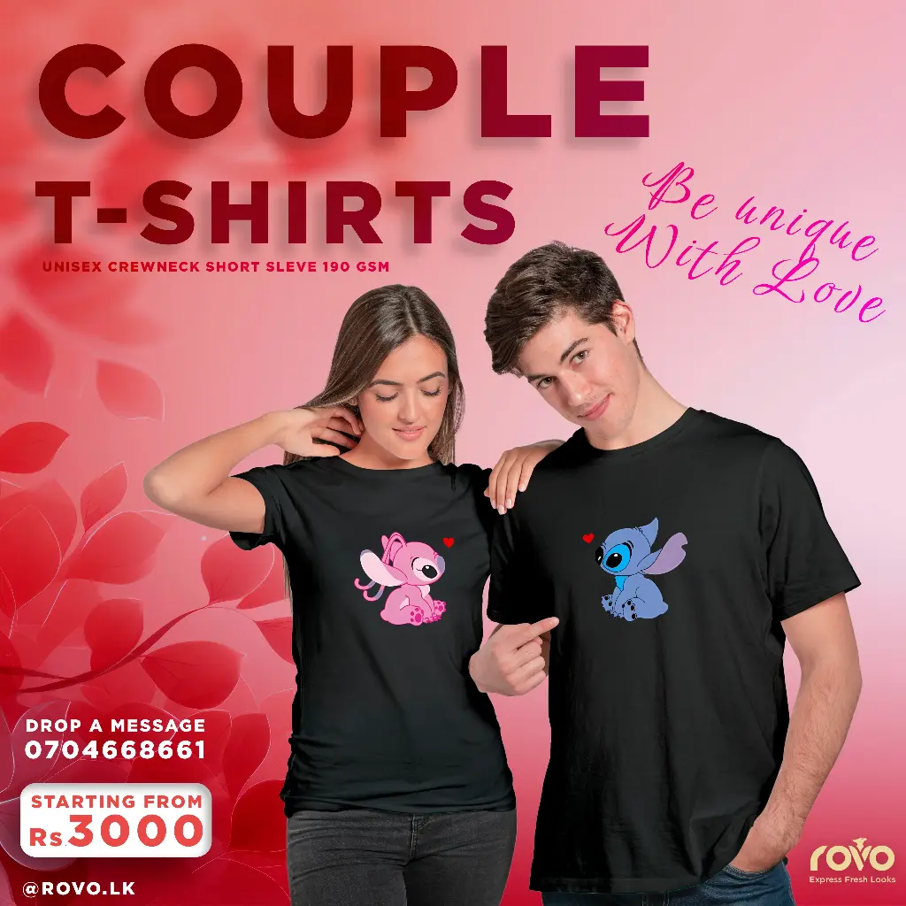 Couple T-Shirt - stitch and angel (S, S, Black, Black)